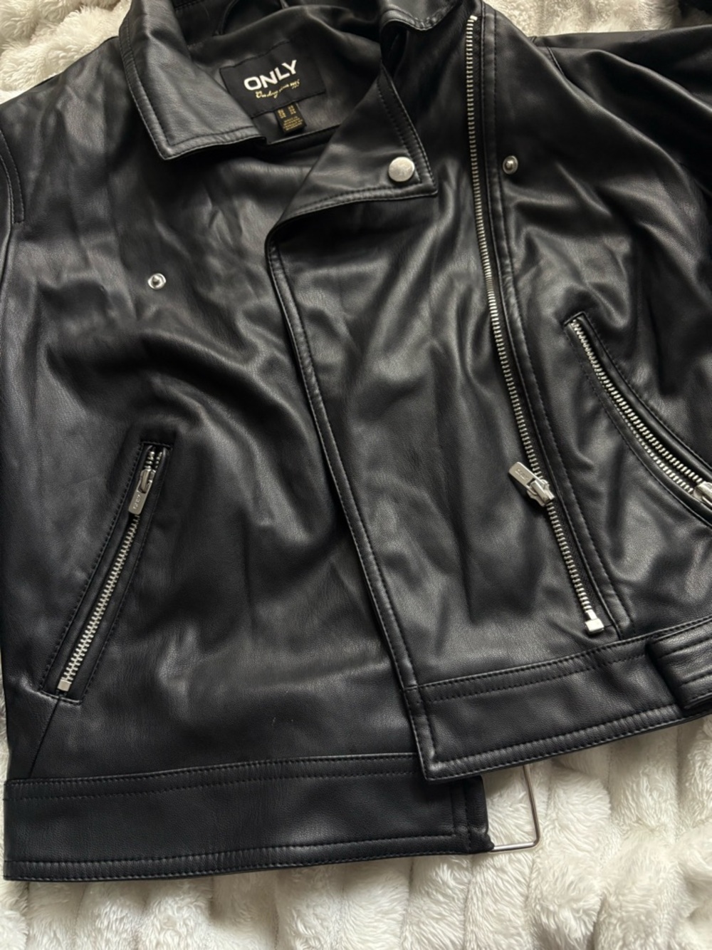 ONLY Black Faux Leather Jacket with Silver Hardware | Size XS - Picture 4 of 7